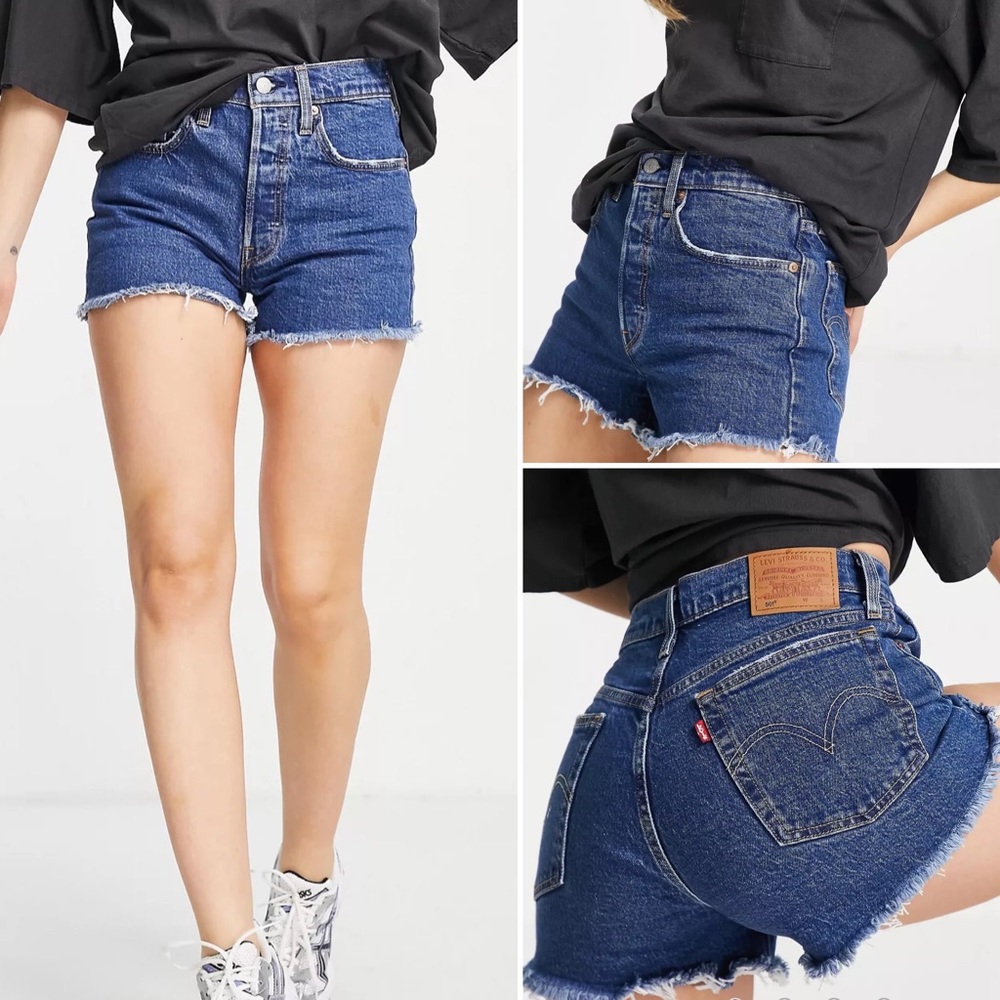 Levi's 501 Original Frayed Hem Shorts in mid wash High-waist Denim Button-up 28